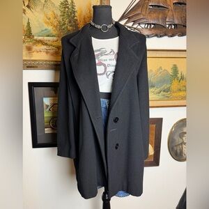 Vintage 1980s Black Wool Peacoat Women's Size XL